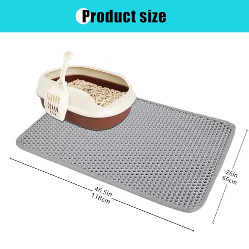 Cat Litter Mat, Kitty Litter Collector, Double Layered Honeycomb Design Waterproof, Anti Urine, Anti Slip, Easy to Clean, Limit Garbage (26"x46.5", Grey) - color: Gray, size: 26" x 46.5"