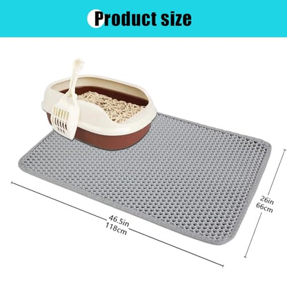 Cat Litter Mat, Kitty Litter Collector, Double Layered Honeycomb Design Waterproof, Anti Urine, Anti Slip, Easy to Clean, Limit Garbage (26"x46.5", Grey) - color: Gray, size: 26" x 46.5"