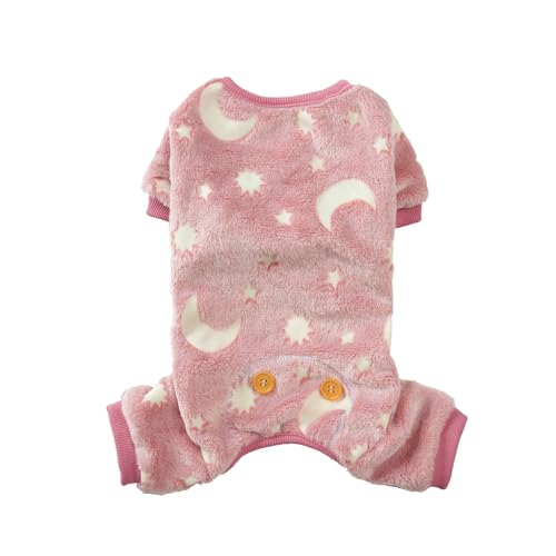 Plush Dog Pajamas Glow in The Dark Dog Jumpsuit 4 Legged Onesie for Small Medium Dog Cat, Pink Moon L - color: Pink Moon, size: Large