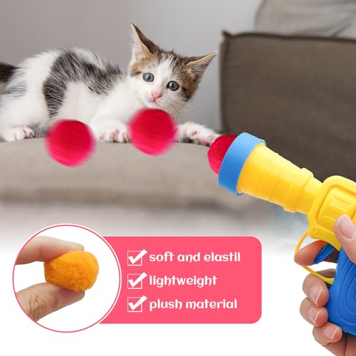 Jgalnim 100 Cat Pom Pom Balls &2 Cat Toy Launchers,Cat Toys Ball Launcher,Launch Ball Cat Fetch Toy,Interactive Cat Toy Balls for Kitty Gifts