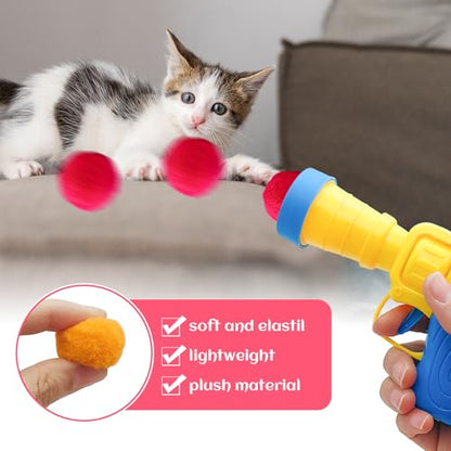 Jgalnim 100 Cat Pom Pom Balls &2 Cat Toy Launchers,Cat Toys Ball Launcher,Launch Ball Cat Fetch Toy,Interactive Cat Toy Balls for Kitty Gifts