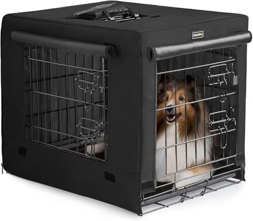DONORO Dog Crates for Small Size Dogs Indoor Double Door Dog Kennels & Houses for Puppy and Cats, Collapsible Metal Contour Dog Cages (Black, 24.0" L x 18.0" W x 20.0" H) - color: Black, size: 24.0"L x 18.0"W x 20.0"H