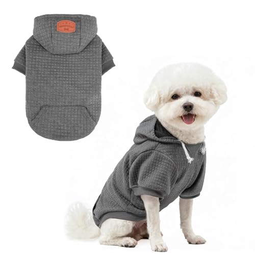 BEAUTYZOO Dog Hoodie with Leash Hole and Pocket,Dog Sweaters for Small Medium Large Dogs Boys Girls,Waffle-Like Laminated Cotton Warm Outfits for French Bulldogs, Pitbull, Winter Puppy Clothes Jacket - color: Dark Grey, size: S/M (Back: 14",Chest: 19", Ne
