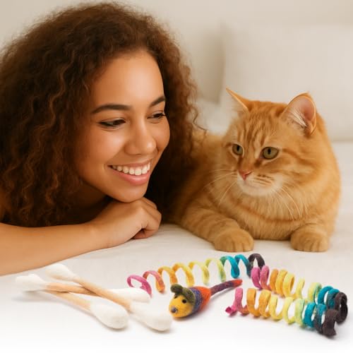 Glaciart One Indoor Catnip Cat Toy Pack - 7pc | Kitty Toys Include Wool Springs, Swabs & Mouse | for Activity, Exercise & Play | Filled w/Organic Catnip to Excite/Calm Pet | Great Gift Idea - color: Swabs & Springs & Mini Mouse