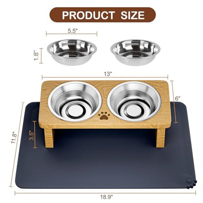 Elevated Cat Bowls, 15° Tilted Raised Cat Food Bowl with Solid Wood Stand & Stainless Steel Dishes, Cat Feeding Station with Silicone Mat, Helps Reduce Vomiting for Cats & Small Dogs(Natural) - color: Natural