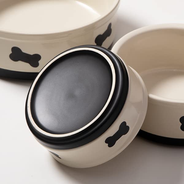 Sweejar Ceramic Dog Bowls with Bone Pattern, Dog Food Dish for Medium Dogs, Porcelain Pet Bowl for Water 35 Fl Oz (Fog Blue) - color: Fog Blue, style: Bone Pattern,6.8"x 2.9"(35 Fl Oz)