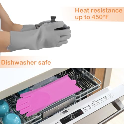 Pet Grooming Gloves, Dog Bathing Gloves with High-Density Teeth, Heat Resistant Silicone Cat Hair Remover with Enhanced Five Finger Design, Bathing and Massaging for Dogs and Cats (Pink) - color: Pink