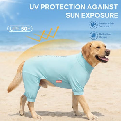 KYEESE UV Protection Dog Shirt, UPF 50+ Cooling Summer Jumpsuit for Large Dogs, Breathable Reflective Shedding Control Dog Sun Shirts, Quick-Dry Dogs Onesie Pet Clothes, Blue, 3XL - color: Blue, size: XXX-Large (60-80lbs)