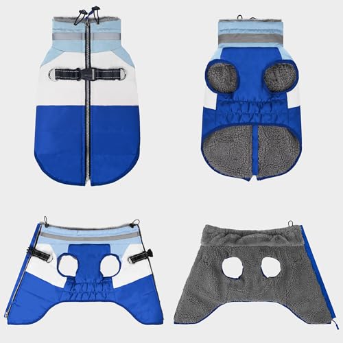 Dog Coat Waterproof Winter Coat for Small Dogs, Warm Fleece Vest with Reflective Strips & Built-in Harness, Windproof Back Zipper, Blue S - color: Blue, size: Small