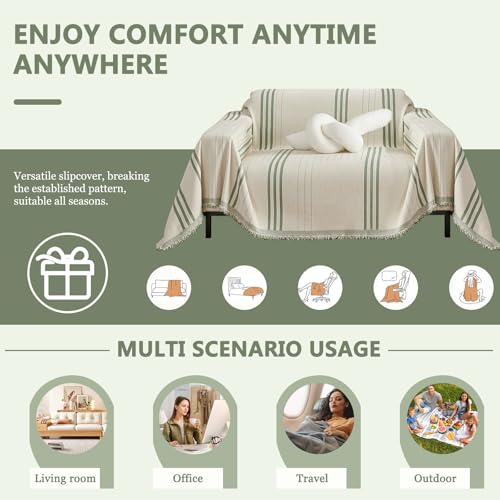 Chenille Armchair Cover Jacquard Sofa Covers Washable Furniture Protector Recliner Couch Cover 1 Cushion Reversible Chair Cover Beige Green Striped Couch Cover Blanket 71"x 71" - color: A0# Beige/Green - Striped, size: Medium 71" x 71"