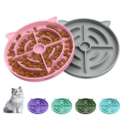 YINEYA 2 Pcs Silicone Slow Feeder Cat Bowl, Cat Slow Feeder for Food Training, Interactive Puzzle Bowls for Puppy, Kitten Dishes to Prevent Overeating, Treat Toys Suitable for Dry and Wet Food - color: Pink & Grey