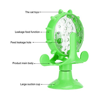Cat Food Leakage Toy, Windmill Treat Dispensing Cat Puzzle for Indoor Cats, Interactive Slow Feeder with Suction Cup for Kitten Snacks, Mental Enrichment & Fun Play - color: green