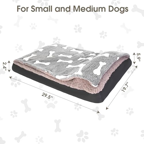Dog Bed with Cover Pillow Blanket Attached, 30''X20'' Washable Rectangle Hooded Cozy Cave Cat Puppy Calming Crate Bed & Removable Cover, Indoor Covered Kennel Furniture Couch Sofa for Small Medium Pet - color: Multi-color