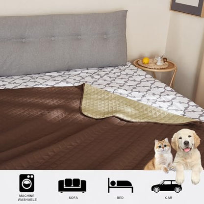 NICETOWN Pet Bed Cover Dog Blanket for Sofa and Furniture Waterproof Large Dog Crate Bed, Mat Reusable Pads Extra Large Puppy Pad, 1 Piece, 82" W x 102" L, Chocolate/Sand - color: Chocolate/Sand, size: 102"L x 82"W x 0.15"Th