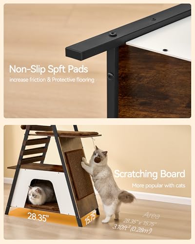 FourFurPets 72.4" Modern Cat Tower for Indoor Cats - Multi-Level Condo With Caves, Tall Tree With Scratching Board, Wooden Tower With Large Perch, Removable Pads, Rustic Brown - color: Rustic Brown