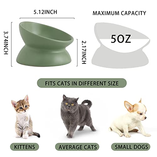 Ceramic Raised Cat Bowl, Cat Food Bowls Elevated Tilted, Ceramic Pet Bowl Whisker Friendly, Anti Vomit & Reduce Neck Burden for Food and Water (Green) - color: Green
