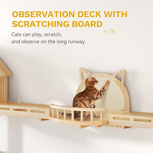 YITAHOME Cat Wall Shelves with Scratching Post, Cat Tower with Solid Wood Wall Shelves, Multi-Level Cat Climbing Furniture with Hideout & Runway - size: 21 pieces