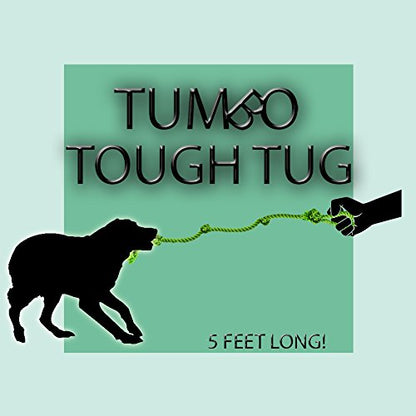 Tumbo Tough Tug Rope Dog Toy - (Green 5 ft Long Strong and Durable Rope Pull Toy with Handle) TUG of WAR Dog Toy - color: Green