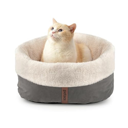 Self Warming Cat Bed, 17.7" x 13.7" Anti-Slip Soft Round Thermal Pet Cushion Bed for Kittens, Cats, Puppies and Small Dogs, Gray - color: Grey