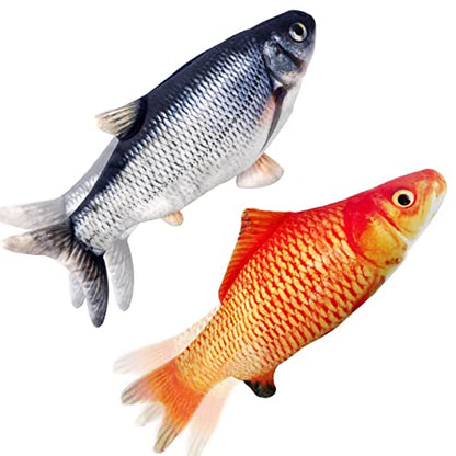 Cat Toys Interactive Flopping Fish with Catnip, 2Pack Interactive Cat Toys for Indoor Cats, 11" Electric Moving Kitten Kicker Toy, Automatic Floppy Fish Bored Kitty Enrichment Products - color: Crusion+Redfish