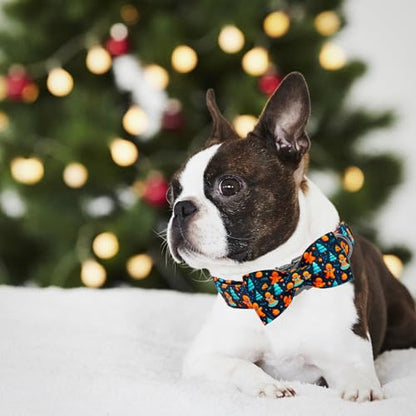 Elegant little tail Christmas Dog Collar, Blue Gingerbread Man Pet Collars Bow Red Metal Buckle Collar Puppy Girl Boy Holiday Cotton Soft Bowtie Adjustable Dog Collar for X-Small Dogs - color: Blue Gingerbread man, size: X-Small (Pack of 1)