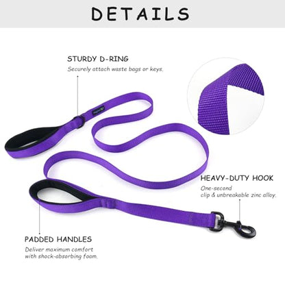 Wagtime Club Double Handle Dog Leash, 6ft Long Heavy Duty Dog Leash with Paded Traffic Handles for Extral Control and Training, Dual Handles Leads, Large Medium Small Dogs (Vibrant Purple) - color: Vibrant Purple