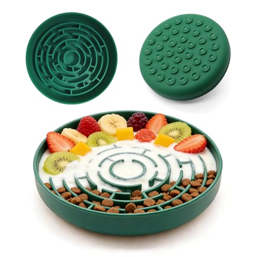 Silicone Slow Feeder Bowl, with Non-Slip Suction Cups, Anti-Choking, Puppy Puzzle Bowl, Slows Down Eating Speed, Relieves Anxiety, Suitable for S&M Sized Dogs and Cats(Green - color: Green