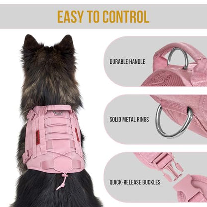 OneTigris Tactical Dog Harness Vest,No-Pull Service Dog Vest with Hook & Loop Panels,Adjustable Dog Vest Harness for Walking Hiking Training(Pink,XS) - color: Pink, size: XS