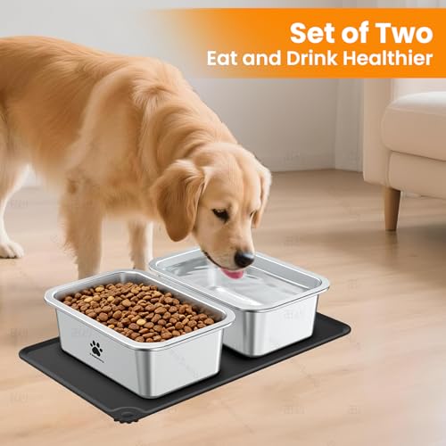 URPOWER 0.85 Gallon Large Dog Water Bowl, 2 Pack Thickened Stainless Steel Dog Water & Food Bowls with Non-Slip Mat, Spill-Proof Metal Pet Bowl Set for Medium, Large, X-Large Dogs, Indoor/Outdoor Use - size: 0.85 Gallon
