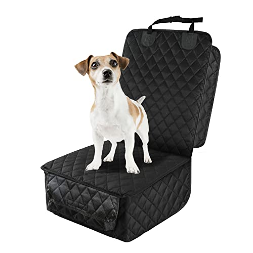 PETICON Waterproof Front Seat Car Cover, Full Protection Dog Car Seat Cover with Side Flaps, Nonslip Scratchproof Front Seat Cover Fits for Cars, Trucks, SUVs, Jeep - color: black