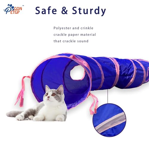 GONPETGP Cat Tunnel for Indoor Cats with Cube Tent Toys Combo, Crinkle Paper Collapsible Interactive Pet Cat Tubes with Play Ball and Bell for Puppy, Kitty, Kitten, Rabbit (3 in 1 Set) - color: Blue