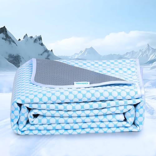 Premium Cooling Blanket for Large Dogs - Breathable Summer Cold Pet Throw Blanket, Q-MAX>0.5, Washable Durable Soft Cooling Cat Mat for Hot Weather, Pearl Blue,60x80 - color: Blue, size: 60x80 Inch