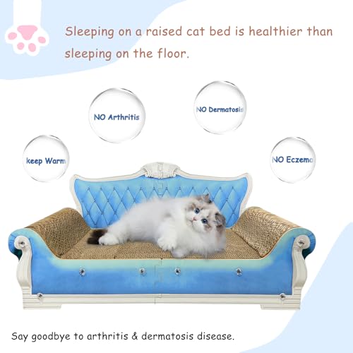 Luxury Cardboard Cat Scratcher Sofa Bed, Couch Shaped Scratching Board, Scratch Lounge with Catnip, Cat Scratcher for Indoor Cats Large Blue 25.4" Large - color: Blue Sofa