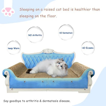 Luxury Cardboard Cat Scratcher Sofa Bed, Couch Shaped Scratching Board, Scratch Lounge with Catnip, Cat Scratcher for Indoor Cats Large Blue 25.4" Large - color: Blue Sofa