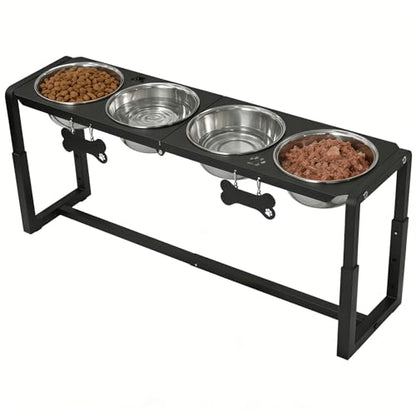 Metal Elevated Dog Bowls, Raised Dog Bowls for Medium/Large Sized Dogs with Four 58oz Stainless Steel Food Bowls, 3 Adjustable Height (8.8"/11.5"/14") Dog Bowl Stand Protect Neck & Joints - size: 8.8-14" | M/L Dogs | 4×58oz Bowls
