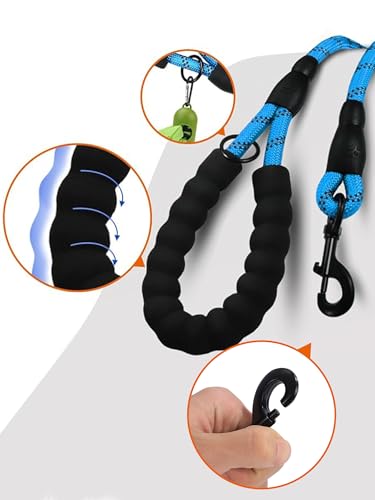 Rope Dog Leash 6 FT with Comfortable Padded Handle, Highly Reflective Threads Dog Leash for Medium Large Dogs, 1/2 inch, Blue - color: Blue