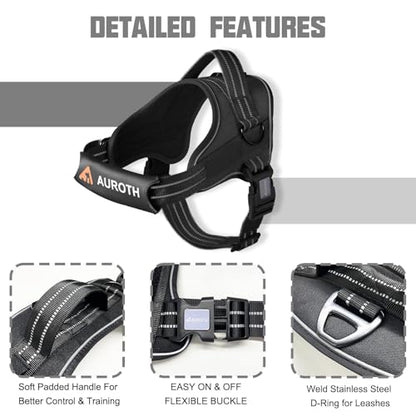 AUROTH Dog Harness and Leash Set, Soft Padded Service Dog Vest with 5.25FT Dog Leash, No Choke, Easy On Pet Vest, Adjustable Reflective No Pull Dog Harness for Large Dogs, Easy Walking and Training - color: Black, size: Large