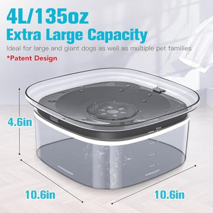 UPSKY 4L Dog Water Bowl 135oz No Spill Dog Bowl Extra Large Capacity Slow Drinking Water Feeder, Splash Proof Pet Water Dispenser Vehicle Carried Travel Water Floating Bowl for Dogs, Cats - color: Gray, size: 4 L