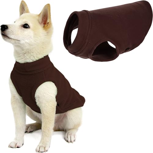 Gooby Stretch Fleece Vest Dog Sweater - Brown, X-Small - Warm Pullover Super Stretchy Fleece Dog Jacket for Small to Large Dogs - color: Brown, size: X-Small Length (7")