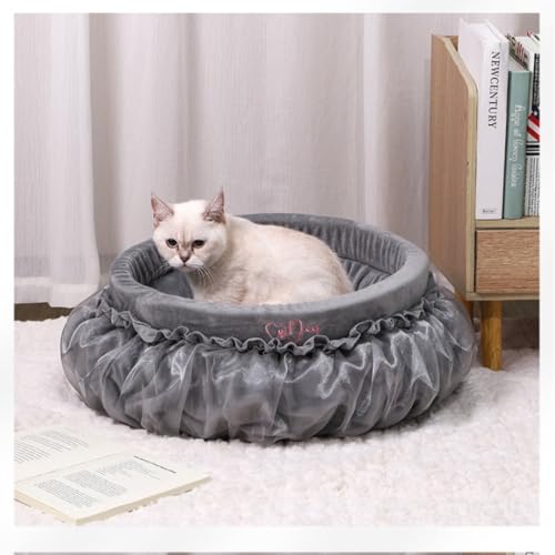Soft Plush Princess Pet Bed with Bow-Tie & Lace - Round Cushion Sofa for Small Dogs, Kittens & Puppies(Gray,18.9''X4.72''X18.9'') - color: Gray, size: 18.9''X4.72''X18.9''