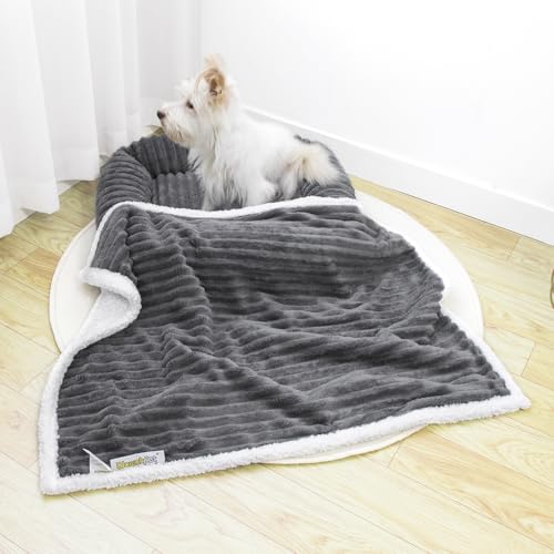 Waterproof Dog Blanket Soft Pet Cat Blanket Cozy Calming Sherpa Corduroy Fleece Blanket Reversible Furniture Bed Protector for Small Dogs Machine Washable Puppy Blanket, Drak Grey 40x50 in - color: Drak Grey, size: L/40"x50"