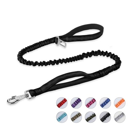 BUMBIN 6Ft Bungee Leash With 2 Handles for Large, Medium, Small Dogs - Heavy Duty, No Pull Shock Absorbing With Car Seat Belt for Training, Black - color: Black