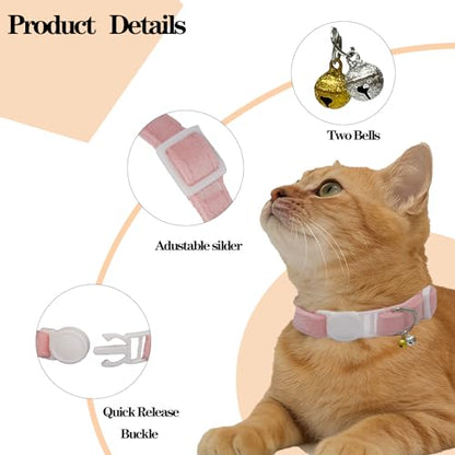 Breakaway Cat Collar with Bell, Lightweight Soft Cotton Collar, Adjustable Kitten Collars with Safety Buckle, Quick Release, Pet Supplies Accessories, Pink - color: Pink