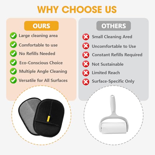 2 Pcs Black Double Sided Pet Hair Removal Gloves, Electrostatic Magic Brush Pet Hair Remover and Grooming Tool with Shell Comb for Dogs & Cats, Sofa, Bed, Car and Furniture