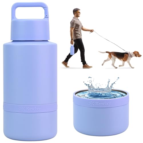 KEWIXY Insulated Dog Water Bottle with Travel Bowl, Dog Lover Gift, Portable Water Bottle Dispenser, Accessories for Car, Hiking, Camping, Outdoor, Leak-Proof, Detachable (Aurora Blue) - color: Aurora Blue
