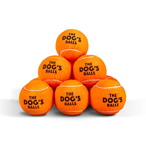 The Dog's Balls Dog Tennis Balls for Dogs, Orange, 12-Pack - Non-Abrasive Felt Fetch Balls, Tough Rubber Core, Float in Water, Fits Standard Launchers - color: Orange, size: 12 Medium Tennis Balls