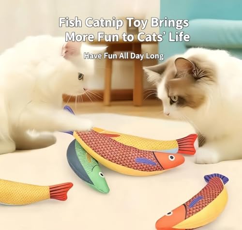 Catnip Fish Toys - Crinkle Kicker Toys for Indoor Cats, Kittens with Real Catnip, Encourages Play, Exercise, Biting. Drives Bored Cats Crazy with Fun,3 Pack. (Green,Yellow,red)