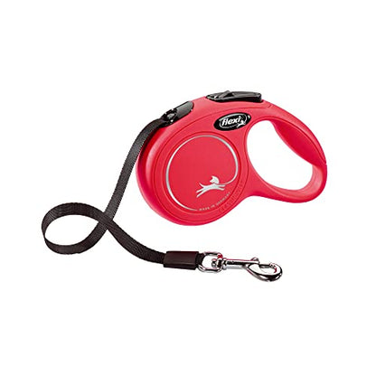 FLEXI® Classic XS Tape Retractable Dog Leash (Red)-10 ft for Extra Small, Tiny Dogs up to 26 lbs| Ultra Compact Pocket-Size, 3-Finger Grip, German Quality| Tangle-Free, One-Hand Brake, Pause & Lock - color: Red, size: X-Small - 10 Feet (Tape)
