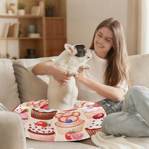 Round Cat Bed Dog Bed,15.7in Topped Washable Non-Slip Bottom Soft Pet Bed for Small Medium Dogs and Cats - size: 15.7in