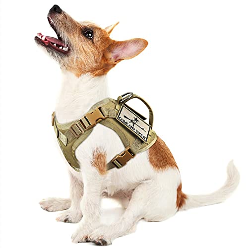 Tactical Puppy Vest Harness, Adjustable Military Vests for Small Dogs Outdoor Training Puppy Harnesses with Handle - color: Khaki